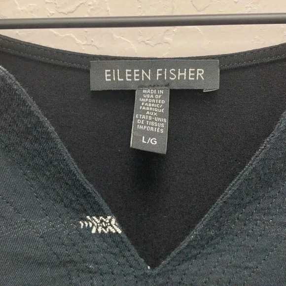 Eileen Fisher Round Split Neck Mixed Media Shell Top Size Large - Picture 5 of 7